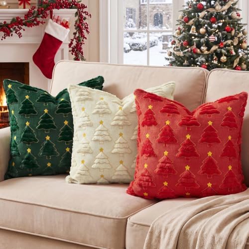 Softalker Christmas Pillow Covers 20x20 Set of 2, Beige Xmas Home Decor