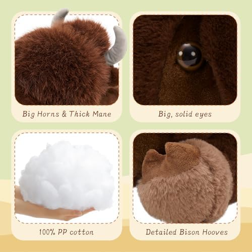 MorisMos Bison Stuffed Animal, 18inch Mommy Bison with 3 Babies