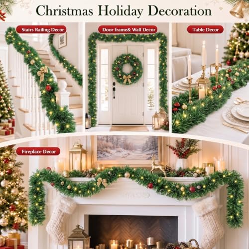 100Ft Green Tinsel Garland Christmas Decorations, Outdoor Greenery Garland