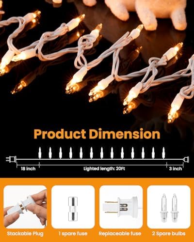 Minetom Clear Christmas Lights Set 100 Count 20 Feet Incandescent Bulb