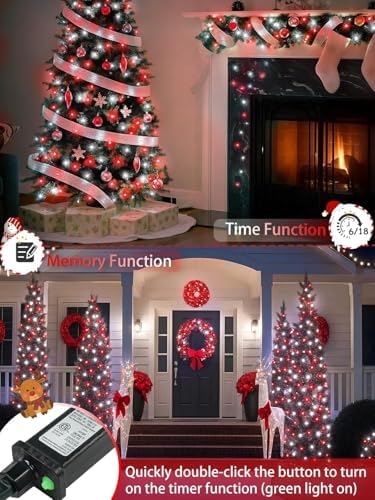 2 Pack 66FT 200 LED Christmas String Lights Outdoor Indoor Red and White