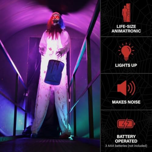 Haunted Hill Farm 7.1-Ft. Painting Clown Halloween Animatronic