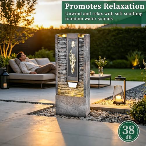 39.2" H Water Fountain Outdoor with LED Lights, Pool Fountain