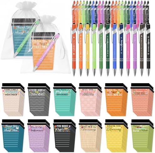 60 Set Employee Appreciation Gifts Bulk Team - 60Pack Coffee Cup Notepad+60 Ballpoint Pens+ 60 Drawstring Gift Bags, Bulk Gifts for Coworkers/Staffs/Teachers/Christmas