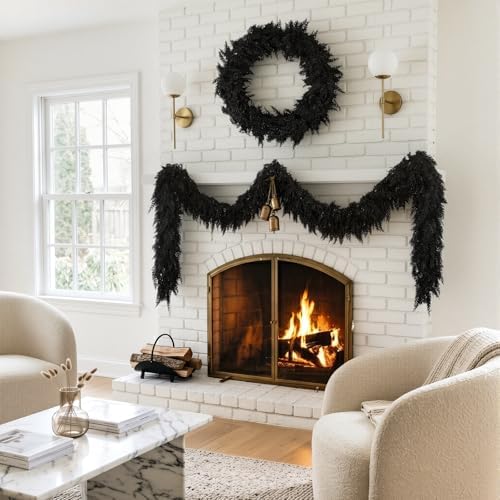 9 FT Halloween Cedar Garland, Black Real Touch Soft Christmas Decorations
