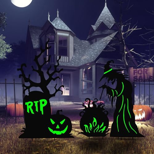 BRIGHTDECK 3 Pcs Halloween Witch Yard Signs Metal Stakes Outdoor Decoration