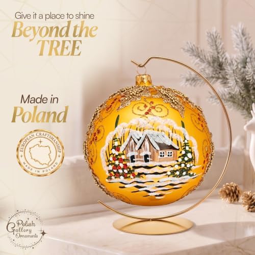 Hand Blown Glass Ball Christmas Ornament, 6 in, Blast Gold