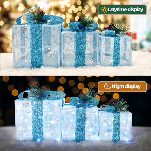 Set of 3 Snowflake Lighted Boxes, Blue Indoor Christmas Decor