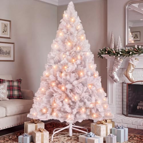 DUMOS 6 Ft Pre-lit Christmas Tree, White Artificial Xmas Tree