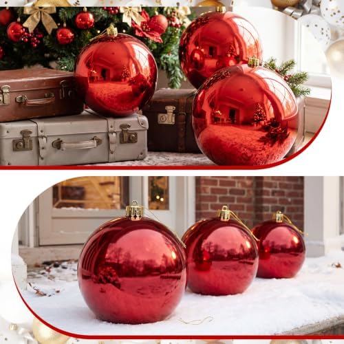 Threan 12 Inch Large Burgundy Shiny Christmas Ball Ornaments