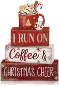 Lineshading 4 Pcs Christmas Coffee Table Decor Hot Chocolate Cocoa Wooden Stacked Sign Rustic Christmas Tiered Tray Decor Cocoa Centerpiece Block Signs Gift Xmas Decoration for Home Coffee Bar Kitchen