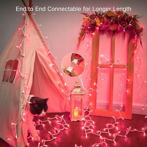 Brizled Incandescent Christmas Light,300 Count, 69.6ft, Pink, for Valentine