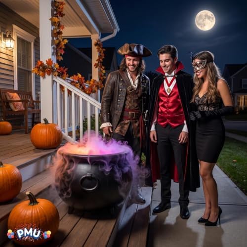PMU 3pcs Set, 22in Large Black Cauldron w/Mist Maker & Multicolor Fogger