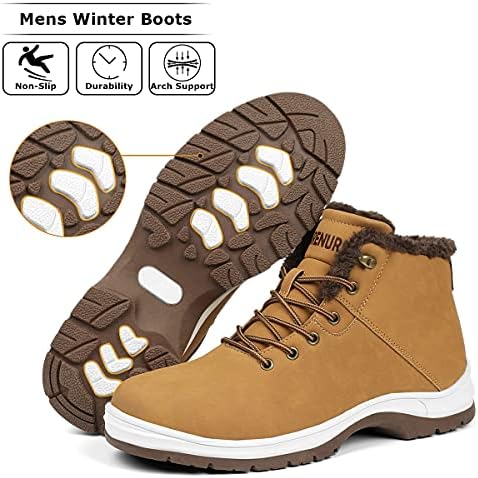 CARENURSE Mens Winter Snow Boots Water Resistant Warm Fur Lined Anti Slip Work Ankle Shoes Casual Lightweight Hiking Outdoor Trekking Boot