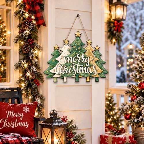 Christmas Decorations Green Gold Christmas Tree Merry Christmas Wood Sign