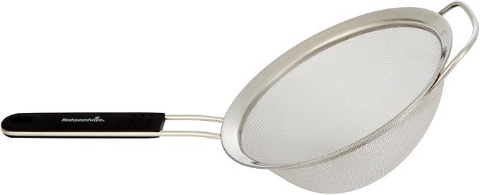 Restaurantware Fine Mesh Strainer 1 Count 14.4" x 7" x 2.9" with Silicone Handle Stainless Steel Extra Fine Mesh Strainer Heat-Resistant Handle Dishwasher-Safe for Rice, Quinoa, Pasta