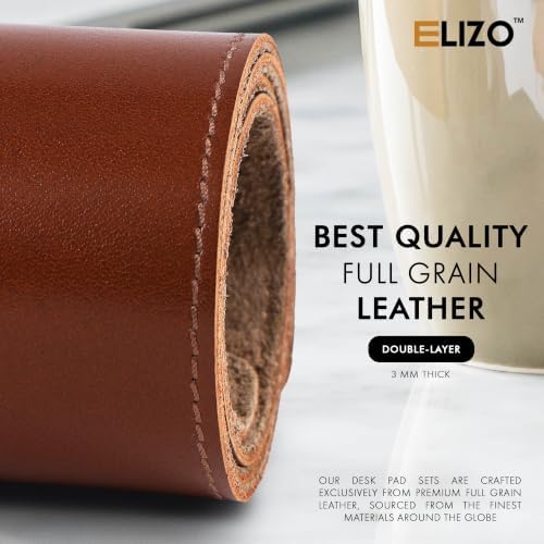 ELIZO Leather Desk Pad Real Leather Desk Mat Thick (3mm) Double Layer (32x16) Cover Blotter Desk Protector Large Computer Mat for Keyboard Mouse Pad Table Laptop Mat Office Accessories - Camel