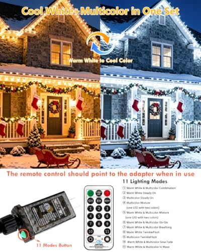2 Pack 200LED Christmas Lights Indoor Outdoor Warm White to Cool White