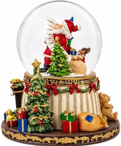 Christmas Snow Globe with Music, Santa Claus Musical Snow Globe with Automatic Snowfall, Lighted Fireplace & 8 Christmas Songs, Large Christmas Decorations Indoor for Mantel Tabletop Holiday Decor