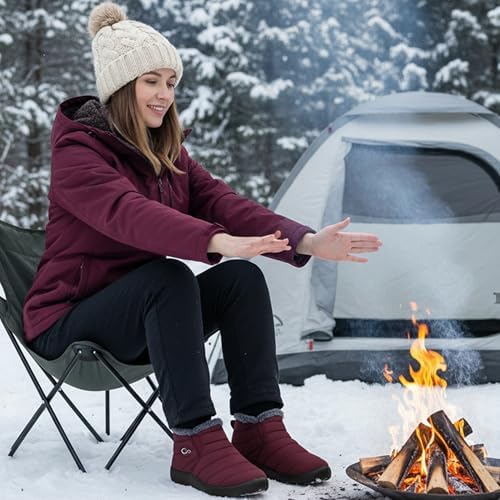 Alicegana Snow Boots for Women Winter: Warm Fur Lined Ankle Booties Comfortable Waterproof Slip On Lightweight Womens Boots