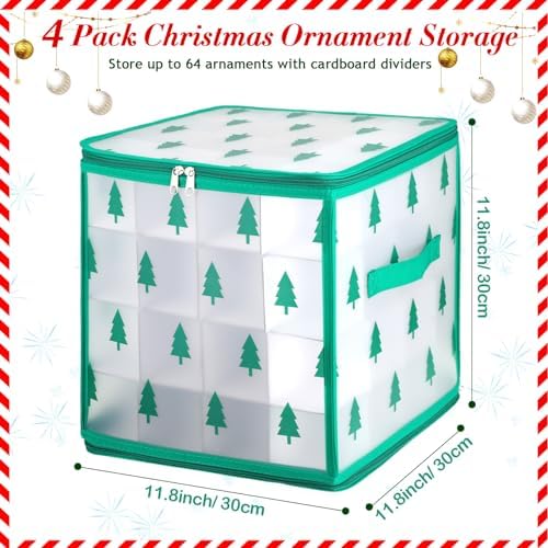 Saintrygo 4 Pcs Ornament Storage Box with 64 Compartments, Tree Style