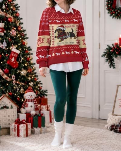 34HD Ugly Xmas Sweater–Funny Knit Christmas Sweater for Women & Men 2025, Long Sleeve Crewneck Holiday Pullover, Unisex Gift