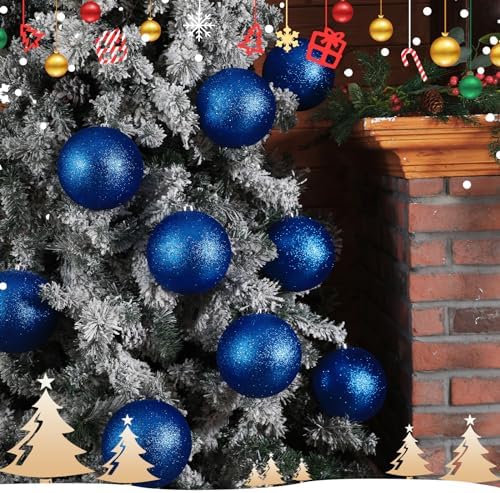 Poen 6 Pcs 6 Inch Large Glitter Christmas Ball Ornament, Dark Blue
