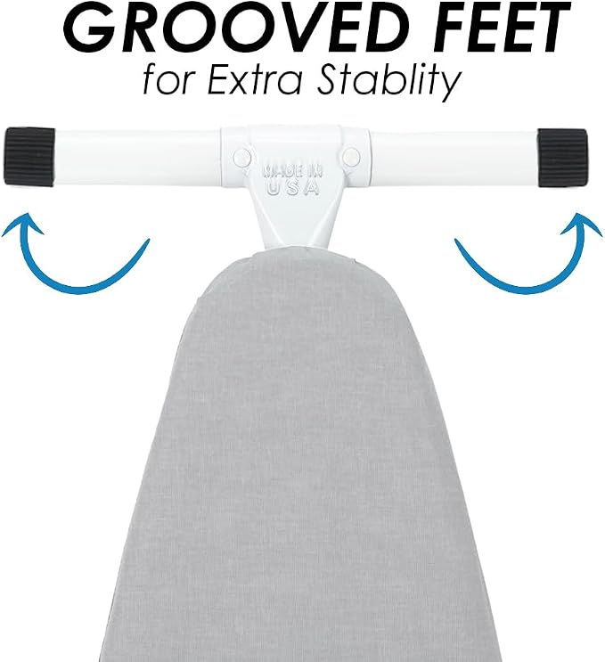 Full Size Ironing Board with Cover & Pad – USA-Made with Enhanced Grip Feet for Extra Stability – Adjustable Steel T-Legs 35" H – Perforated Top – Durable Iron Board for Home, Laundry Room, Space Gray