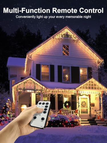 ROOR Christmas Icicle Lights, Outdoor String Lights, 66FT 640LED Warm White