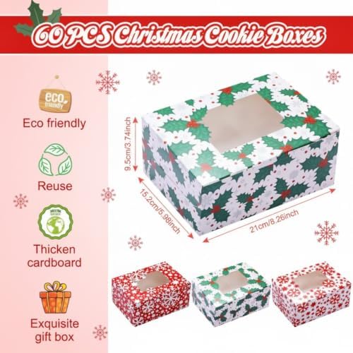 Tenceur 30 Pcs Christmas Cookie Box Window,8.3 x 5.9 x 3.7'',Classic
