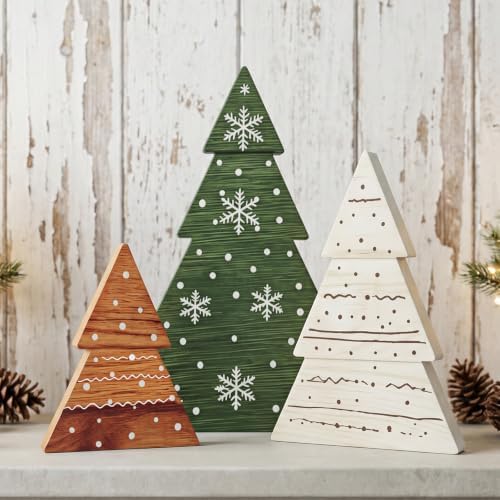 KLYRO Christmas Decor, 3Pcs Wooden Tabletop Christmas Tree Decorations Sign