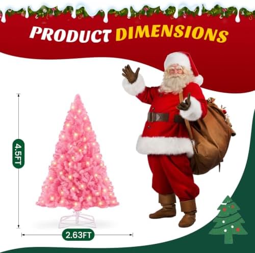 DUMOS 4.5 Ft Pre-lit Christmas Tree, Pink Artificial Xmas Tree