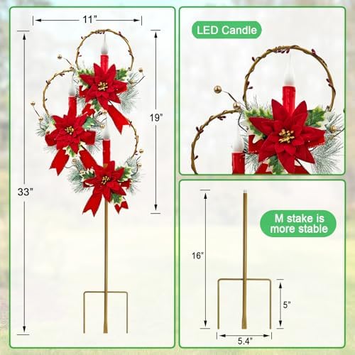 Outdoor Solar Christmas Decorations,LED Red Candle Holiday Garden Stakes