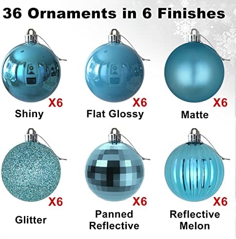 Baby Blue 2.5" Christmas Balls Christmas Tree Decoration Ornaments Shatterproof Hanging Balls for Birthday Halloween Holiday Wedding Decorations Set of 36pcs