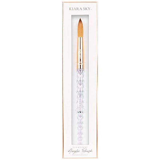 Kiara Sky Kolinsky Acrylic Nail Brush #14 – Pure Kolinsky Sable Hair, Iridescent Crystal Handle, Acetone Resistant, for Acrylic Application, Extensions & 3D Nail Art