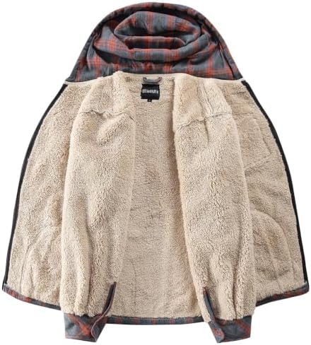 Elesuit Men's Full Zip Fleece Flannel Jacket Shirt Plaid Cotton Hoodie Coat