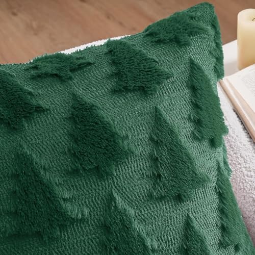 MIULEE Christmas Throw Pillow Covers Lumbar Dark Green Christmas Decorations Xmas Tree 12x24 Pillow Covers Soft Plush Faux Wool Pillowcases Holiday Festivals Winter Home Decor Sofa Couch Bed Porch