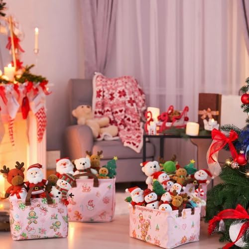 CHENGU 6 Pack Christmas Storage Basket Pink Collapsible Christmas Basket for Gifts Gingerbread Man Holiday Decor Large Gingerbread House Bin Foldable Xmas Tree Box with Handle for Bedroom Office Home