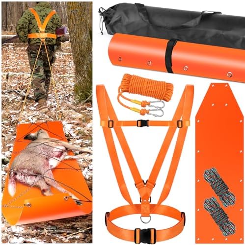 Deer Drag Sleds Set,Deers Drag Harness and Drag Sleds with Heavy Duty Deer Drag Strap Rope Elastic Tying Belt Storage Bag and 2 Tying Ropes Hunting Equipment for Deers Hauling Elk Turkey Game Animals