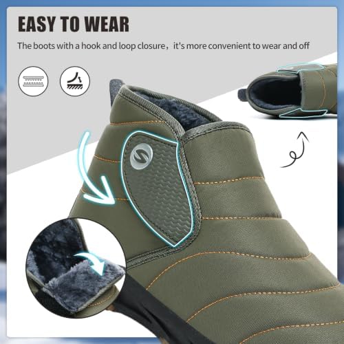 Mens Snow Boots Winter Velcro Water Resistant Fur Lined Slip On Ankle Boot