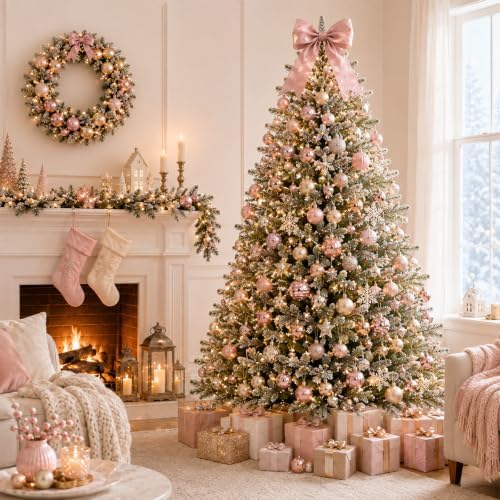 Lunmon 64 Pcs Blush Pink Champagne Gold Christmas Ornaments Xmas Bulbs