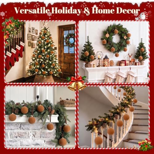 TOWPONICS 15 Pcs Brown Velvet Christmas Balls, 3.15 Inch Large Velvet Ornaments for Christmas Tree, Shatterproof Flocked Ornaments Balls for Tree, Holiday, Wedding, Family, Elegant Christmas Decor