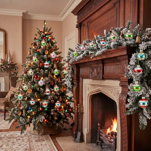 Soulchen 9 Pcs Vintage Glass Christmas Ornament 2.36 Inch Silver Retro Ball