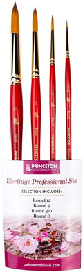 Princeton Artist Brush Co. Heritage 4-pc Synthetic Set of Sable Watercolor Brushes Professional – Sable Paint Brushes for Watercolor Painting for Detail, Control & Versatile Stroke Sizes 3/0, 3, 8, 12