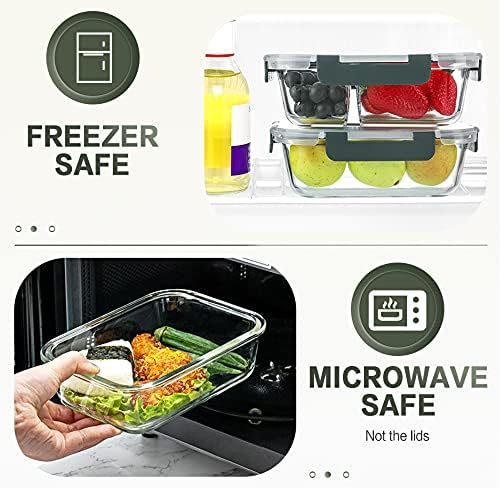 10 Packs 30 oz Glass Meal Prep Containers with Lids | Glass Food Storage Containers with Lids, Airtight Lunch Bento Boxes, Microwave, Freezer and Dishwasher, Gray