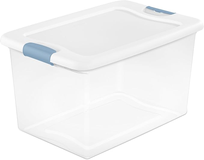 Sterilite 16-Pack Latching Box, Clear Plastic Under Bed Storage Bins with Lids, 64 Quart - Large Stackable Tote Organizer Containers for Closet, Bedroom, Bathroom, and Office Organization