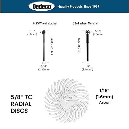 Dedeco Sunburst Radial Bristle Discs 48-Pack - 5/8" Curved - White 120 Grit (Medium) - Aluminum Oxide for Polishing & Finishing