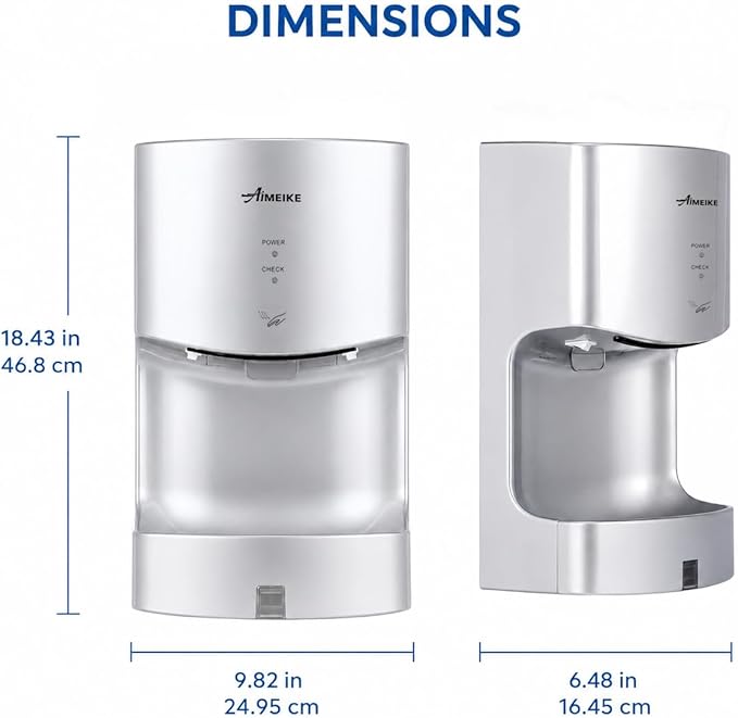 Automatic Commercial Wall Mounted Hand Dryer with Drip Tray, Compact High Speed 110V 1300W, Adjustable Hot & Cold Air, Low Noise for Bathroom & High-Traffic Restrooms, Silver