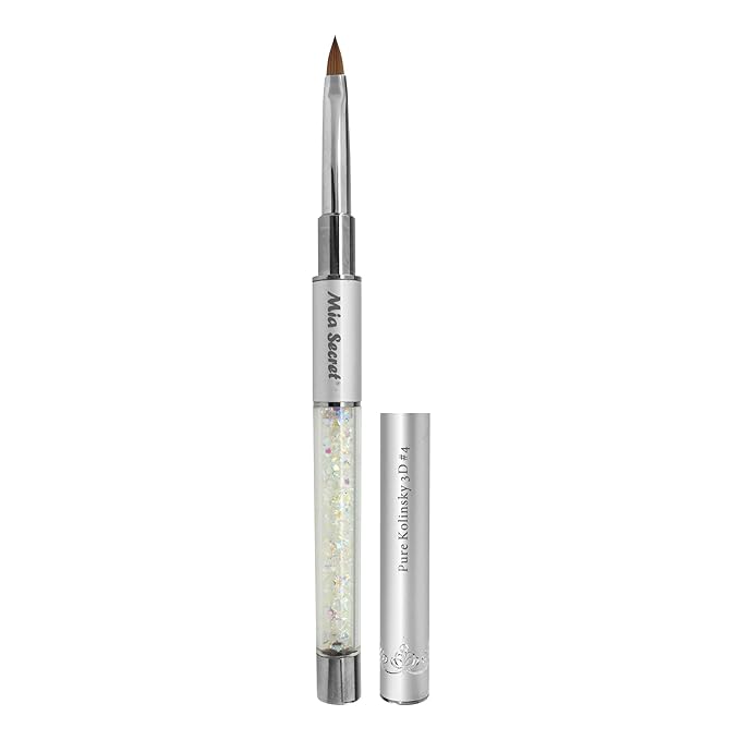 Mia Secret PREMIER NAIL BRUSHES 100% Kolinsky Hair MADE IN USA Prenium Nail Art Brushes (Silver, 4 OR (3D))