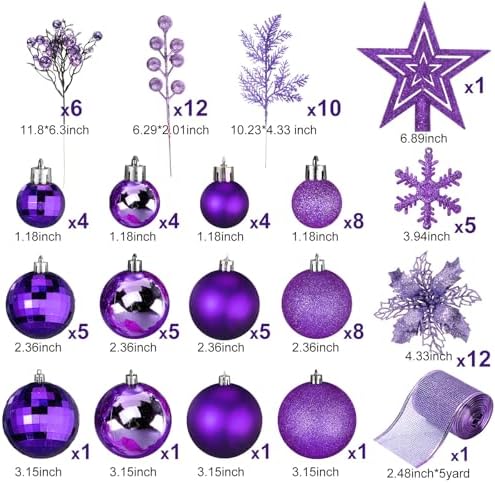Sratte 94 Pcs Christmas Tree Ornaments Decoration Set, Purple